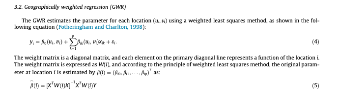 Geographically weighted regression equation.